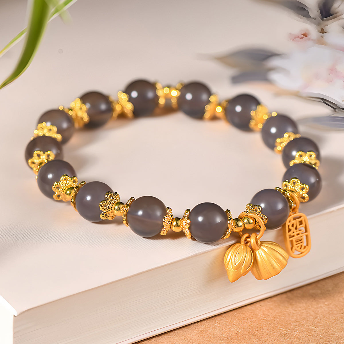 Natural Lime Agate Ruyi Jade Beaded Bracelet£¨Bead width 8mm£©