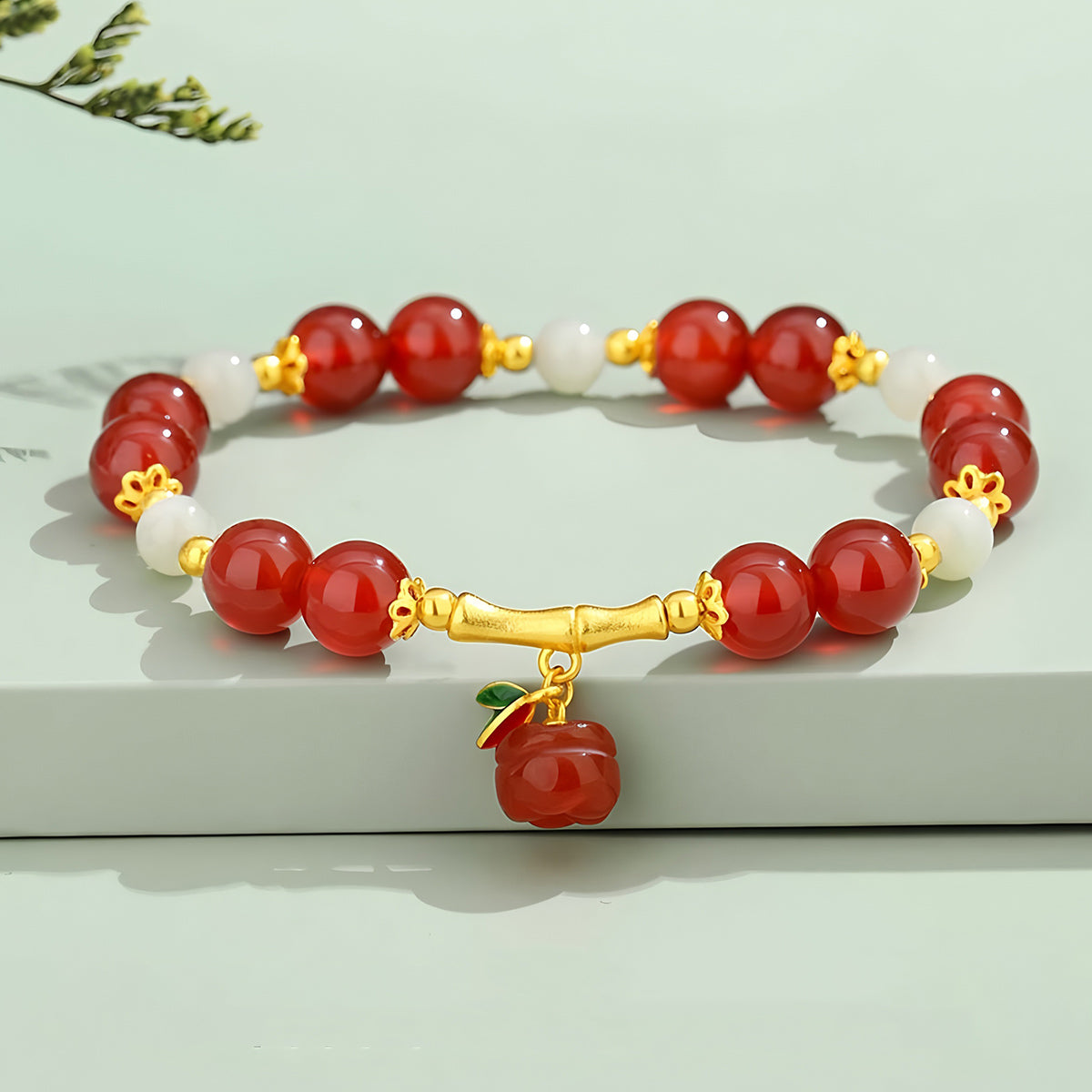 S925 Silver Red Agate Ruyi Bamboo Jade Beaded Bracelet£¨elastic cord£©