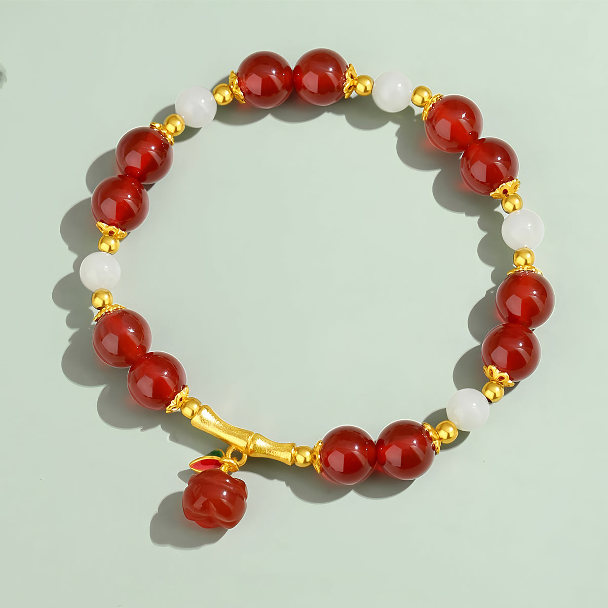 S925 Silver Red Agate Ruyi Bamboo Jade Beaded Bracelet£¨elastic cord£©