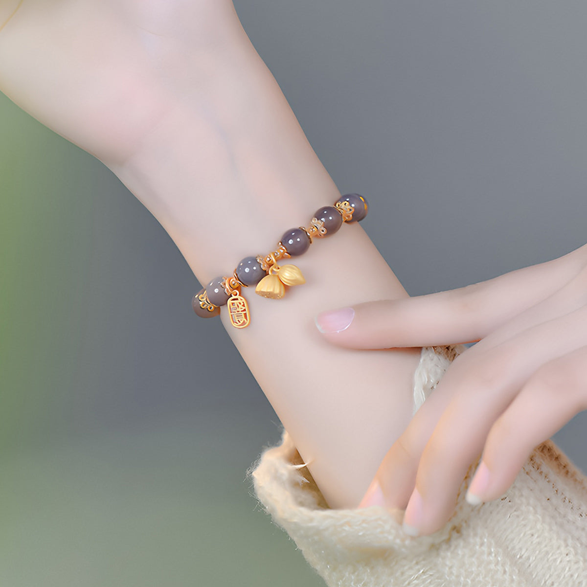 Natural Lime Agate Ruyi Jade Beaded Bracelet£¨Bead width 8mm£©