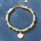 (S925 Silver) Natural Hetian Jade Bamboo Shell Seashell Design Jade Bracelet