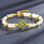 S925 Silver Four-Leaf Clover Hetian Jade Bracelet£¨16cm+3.5cm£©