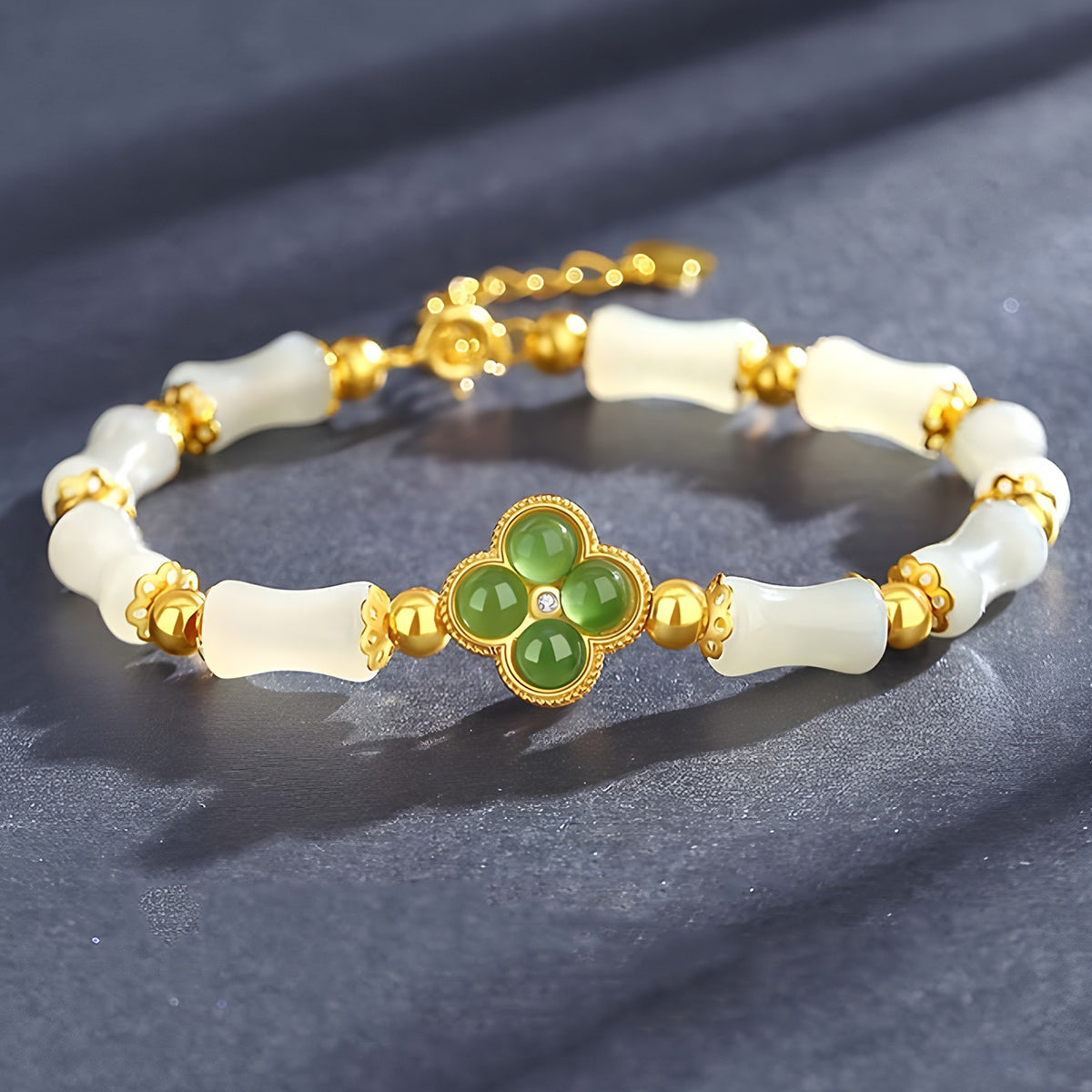 S925 Silver Four-Leaf Clover Hetian Jade Bracelet£¨16cm+3.5cm£©