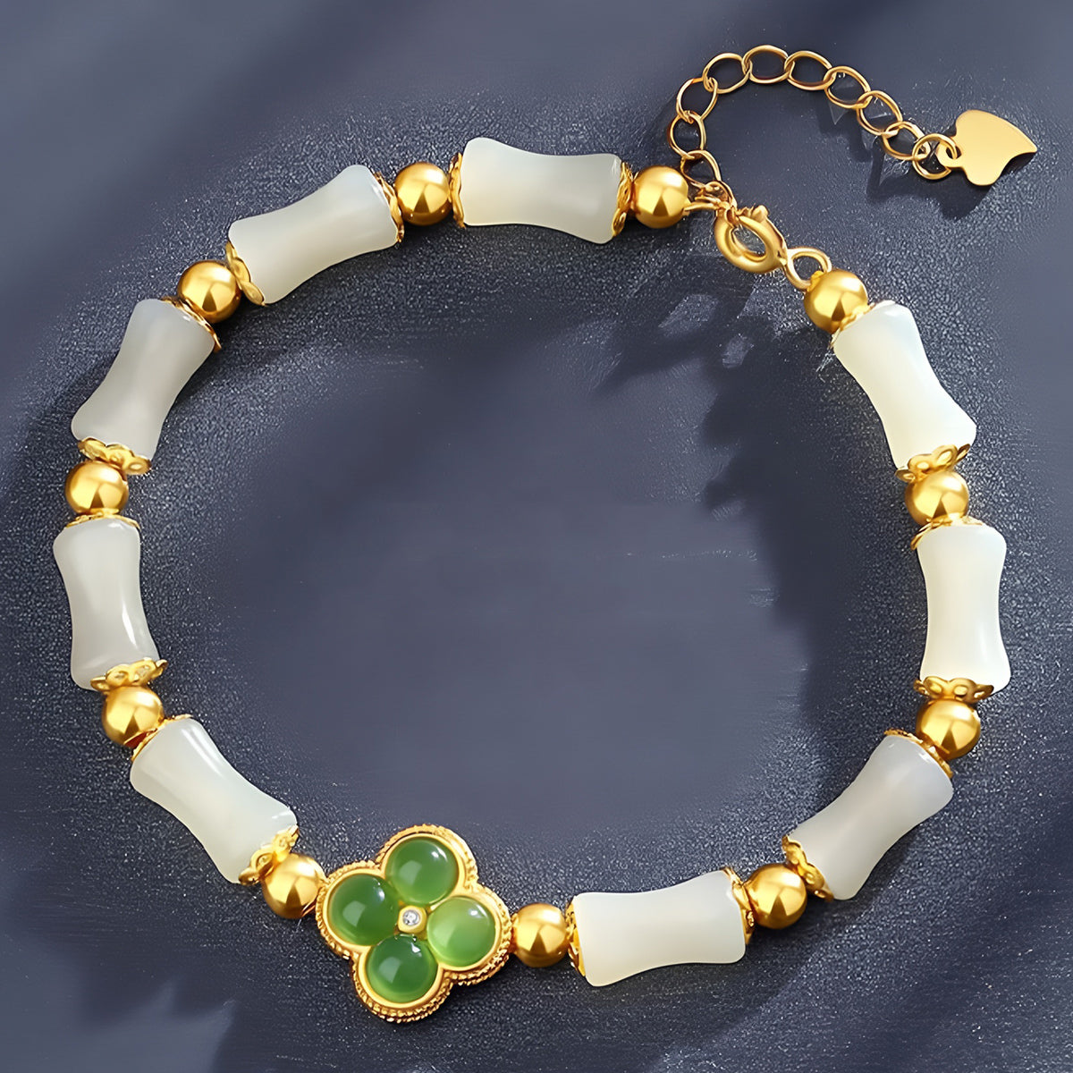 S925 Silver Four-Leaf Clover Hetian Jade Bracelet£¨16cm+3.5cm£©
