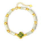 S925 Silver Four-Leaf Clover Hetian Jade Bracelet£¨16cm+3.5cm£©