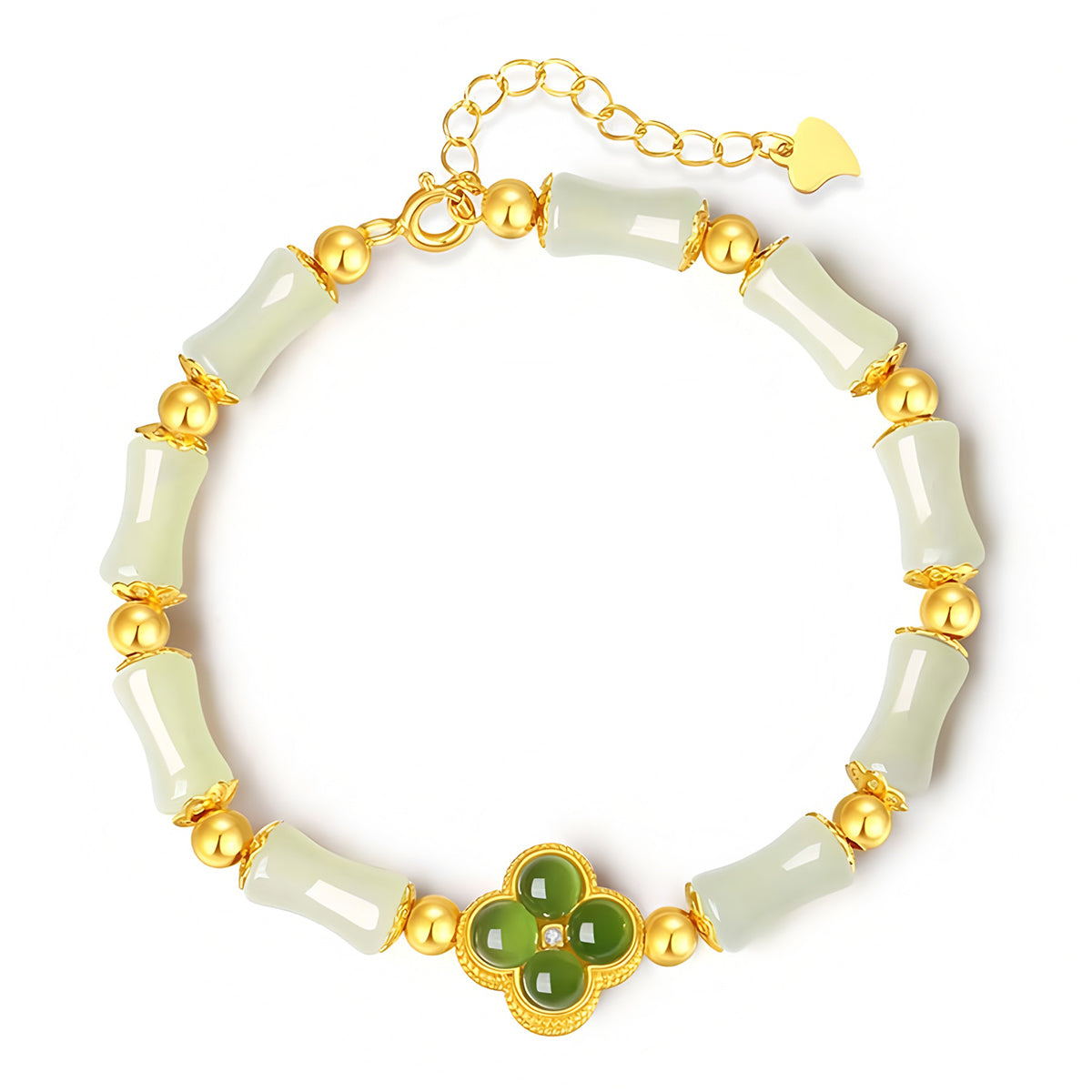 S925 Silver Four-Leaf Clover Hetian Jade Bracelet£¨16cm+3.5cm£©