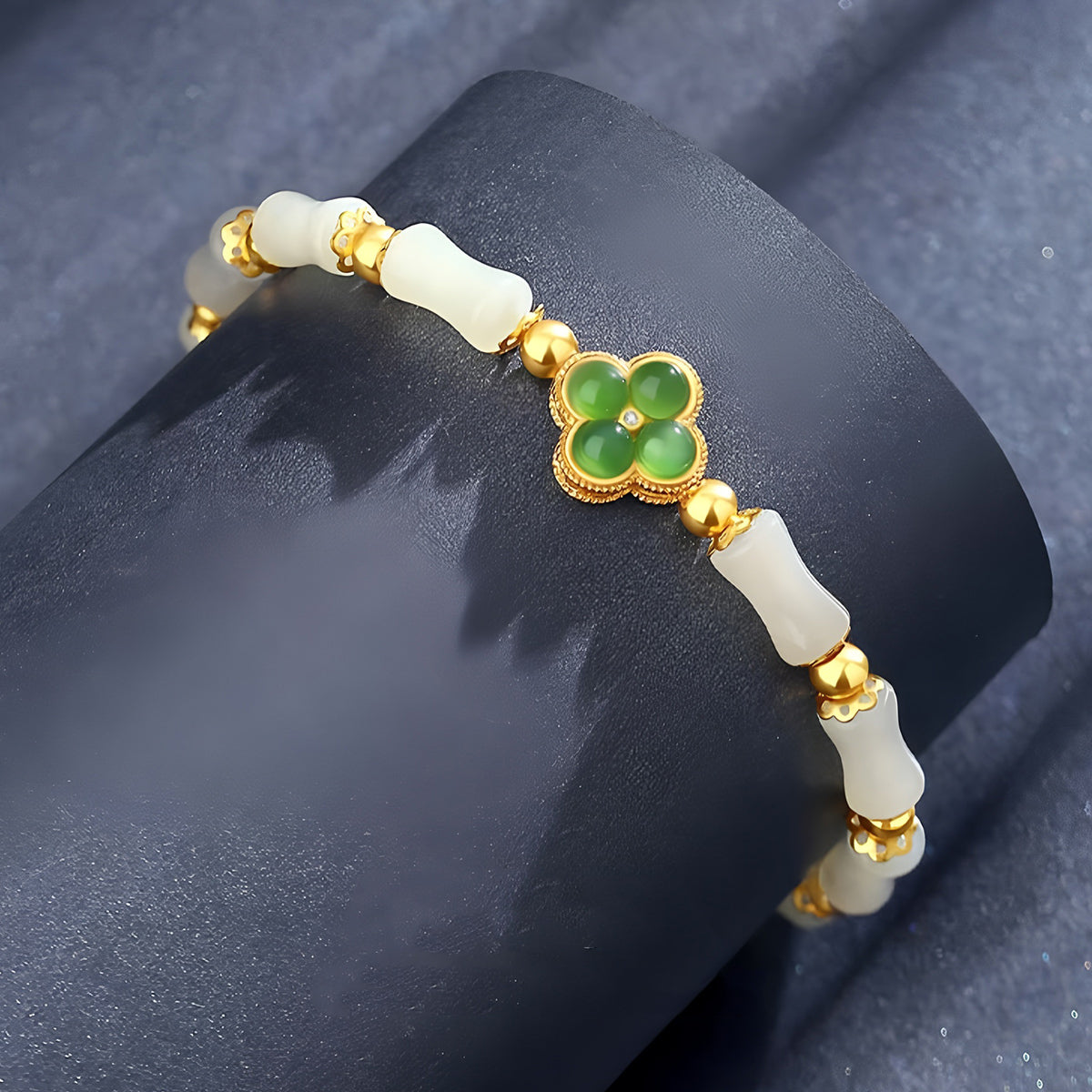 S925 Silver Four-Leaf Clover Hetian Jade Bracelet£¨16cm+3.5cm£©