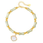 (S925 Silver) Natural Hetian Jade Bamboo Shell Seashell Design Jade Bracelet