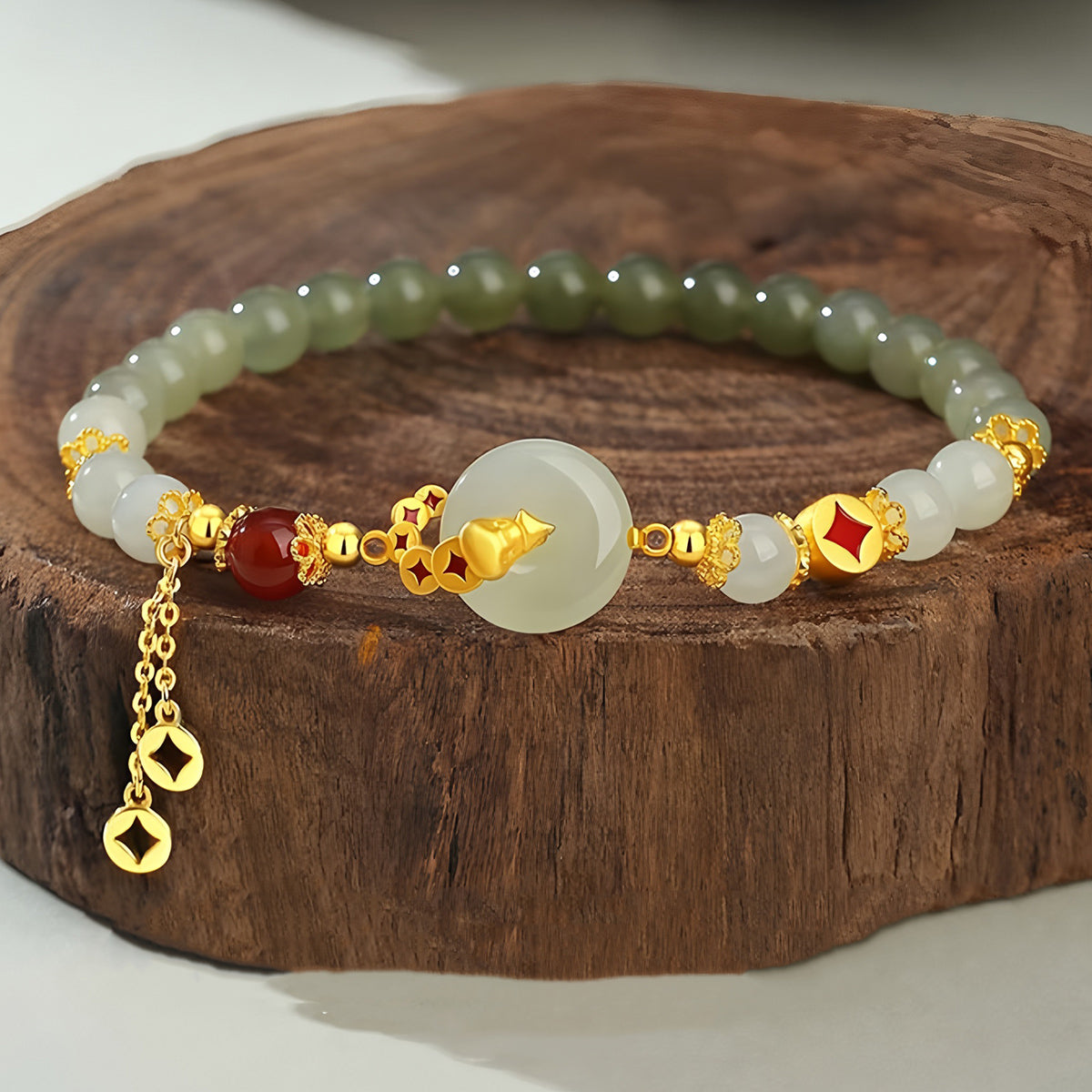 S925 Silver Hetian Jade Peace Buckle Jade Bracelet£¨elastic cord£©