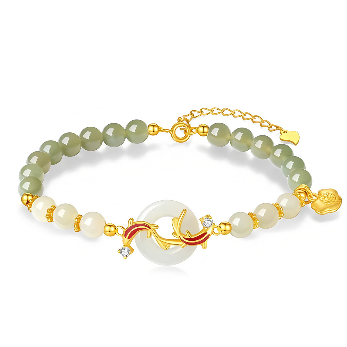 S925 Silver Hetian Jade Koi Peace Bracelet£¨16cm+3.5cm£©
