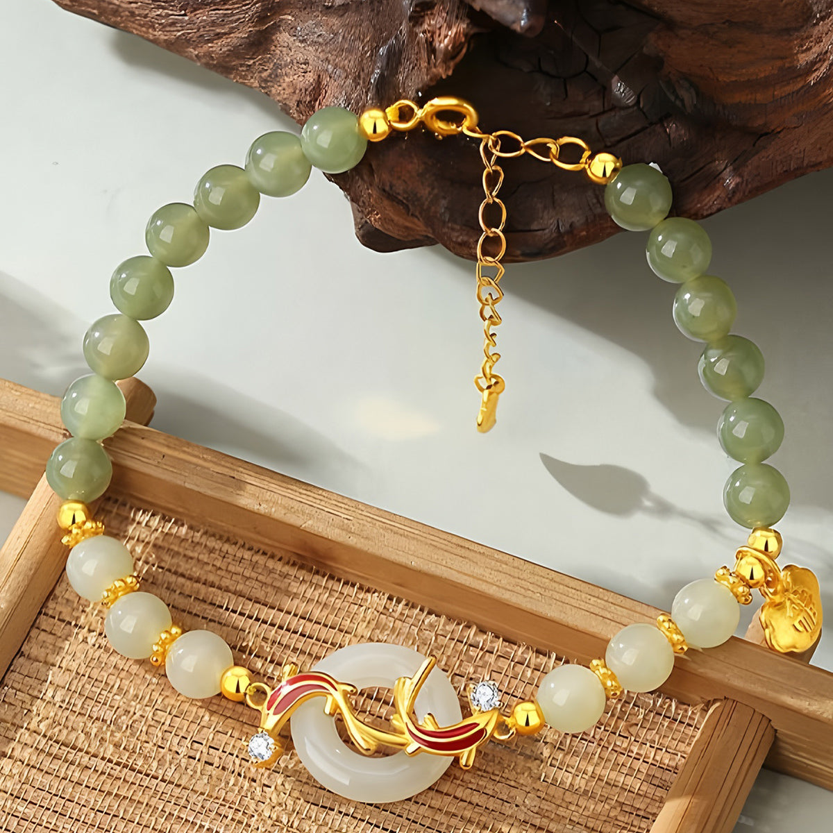 S925 Silver Hetian Jade Koi Peace Bracelet£¨16cm+3.5cm£©