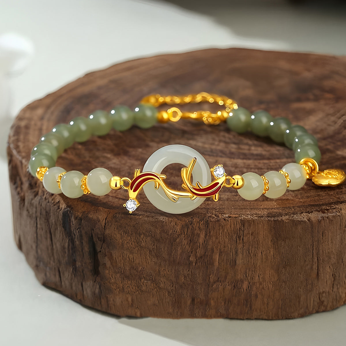 S925 Silver Hetian Jade Koi Peace Bracelet£¨16cm+3.5cm£©