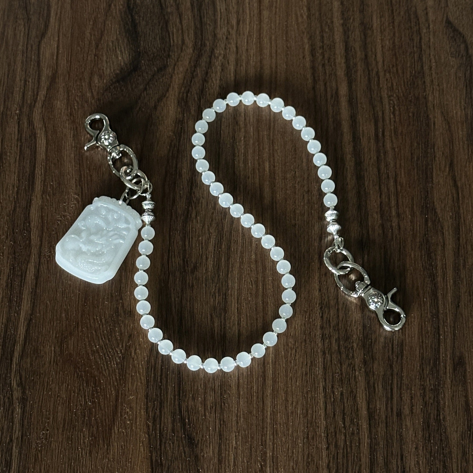 Jade White Stone Bead Pants Chain