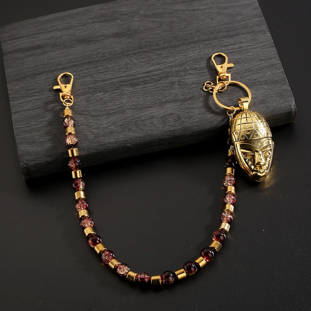 Personalized trendy beaded human head rutile pants chain