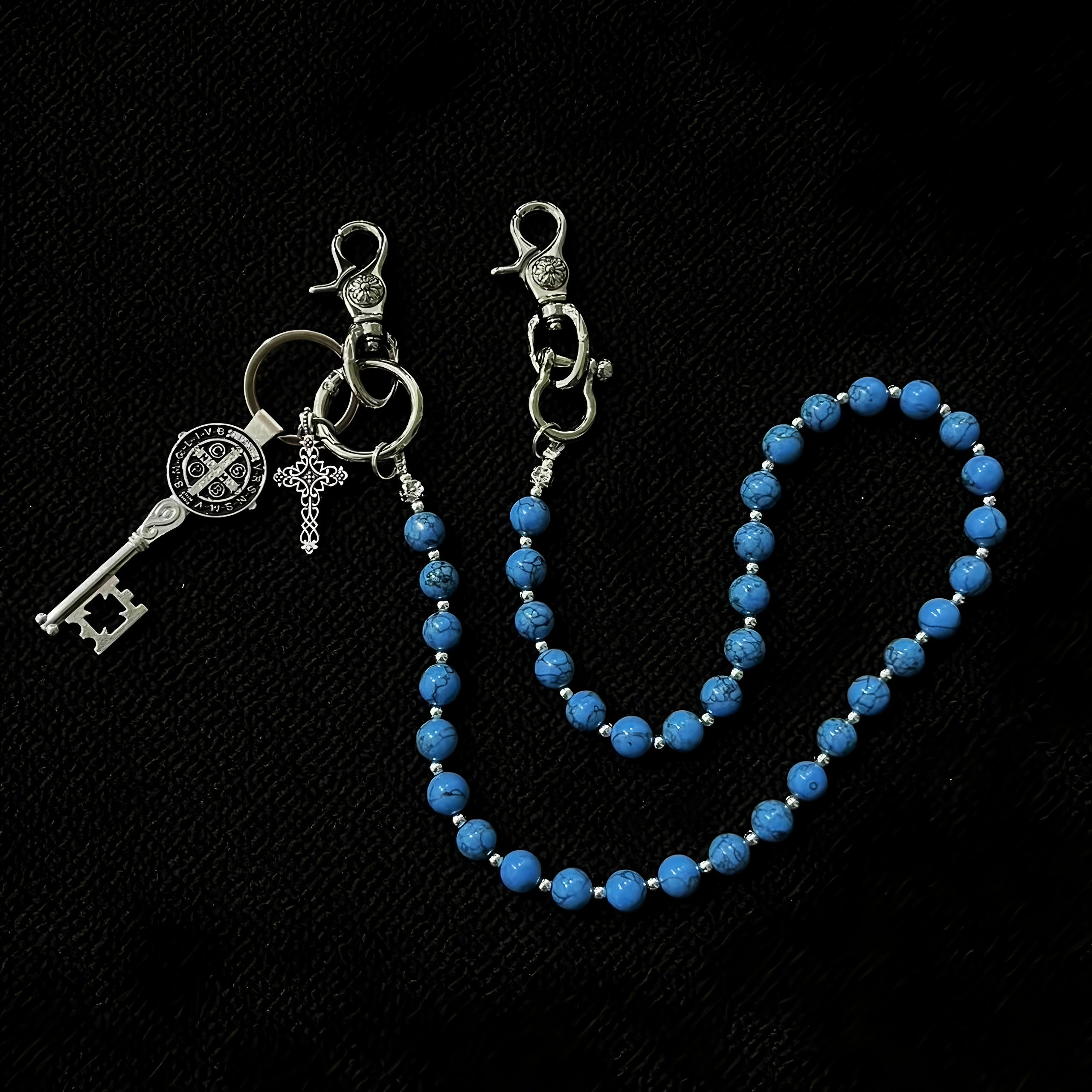 Blue and red turquoise hand-beaded pants chain