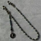 Turquoise, black and silver hand-stitched trouser chain