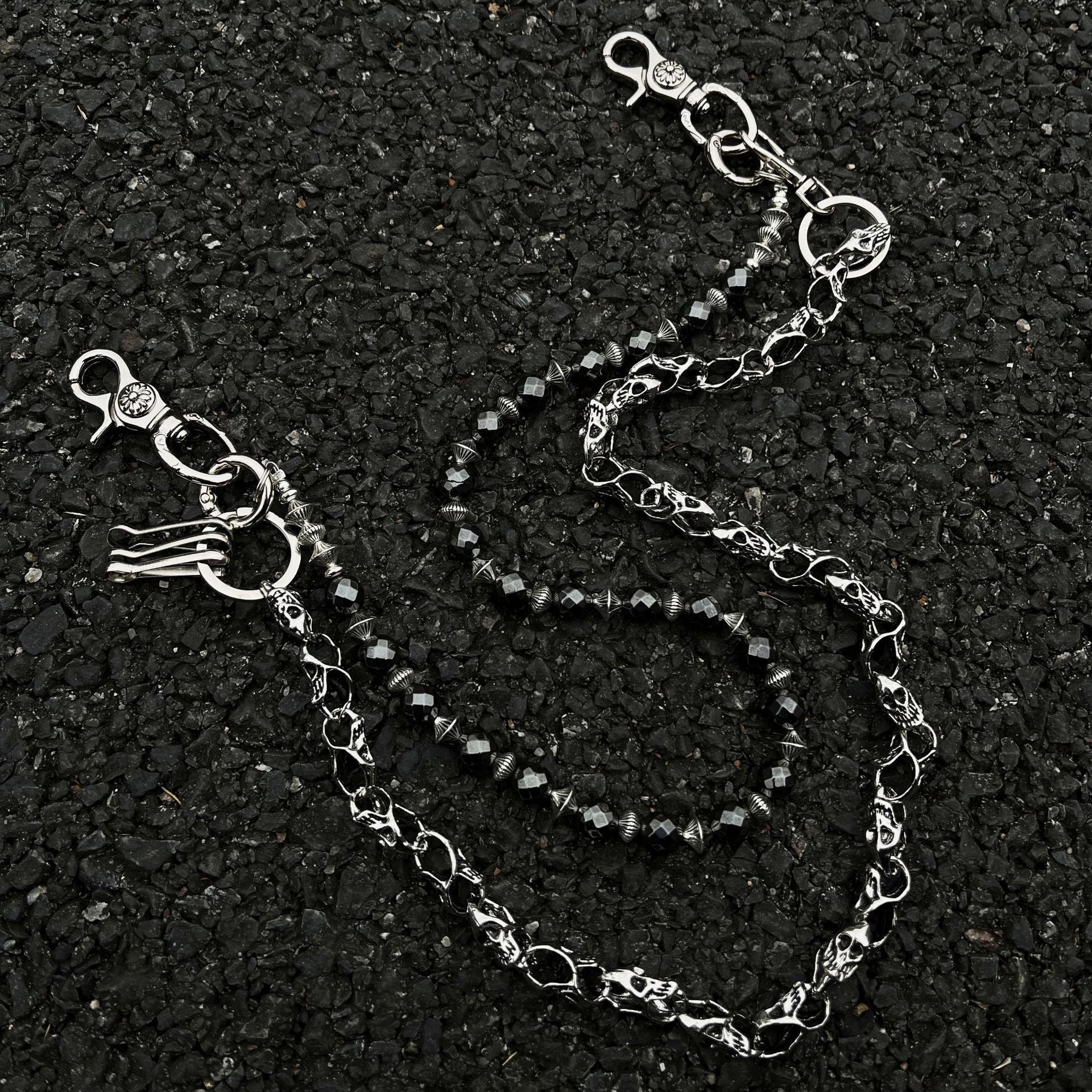 Double-chain skull beaded trouser chain