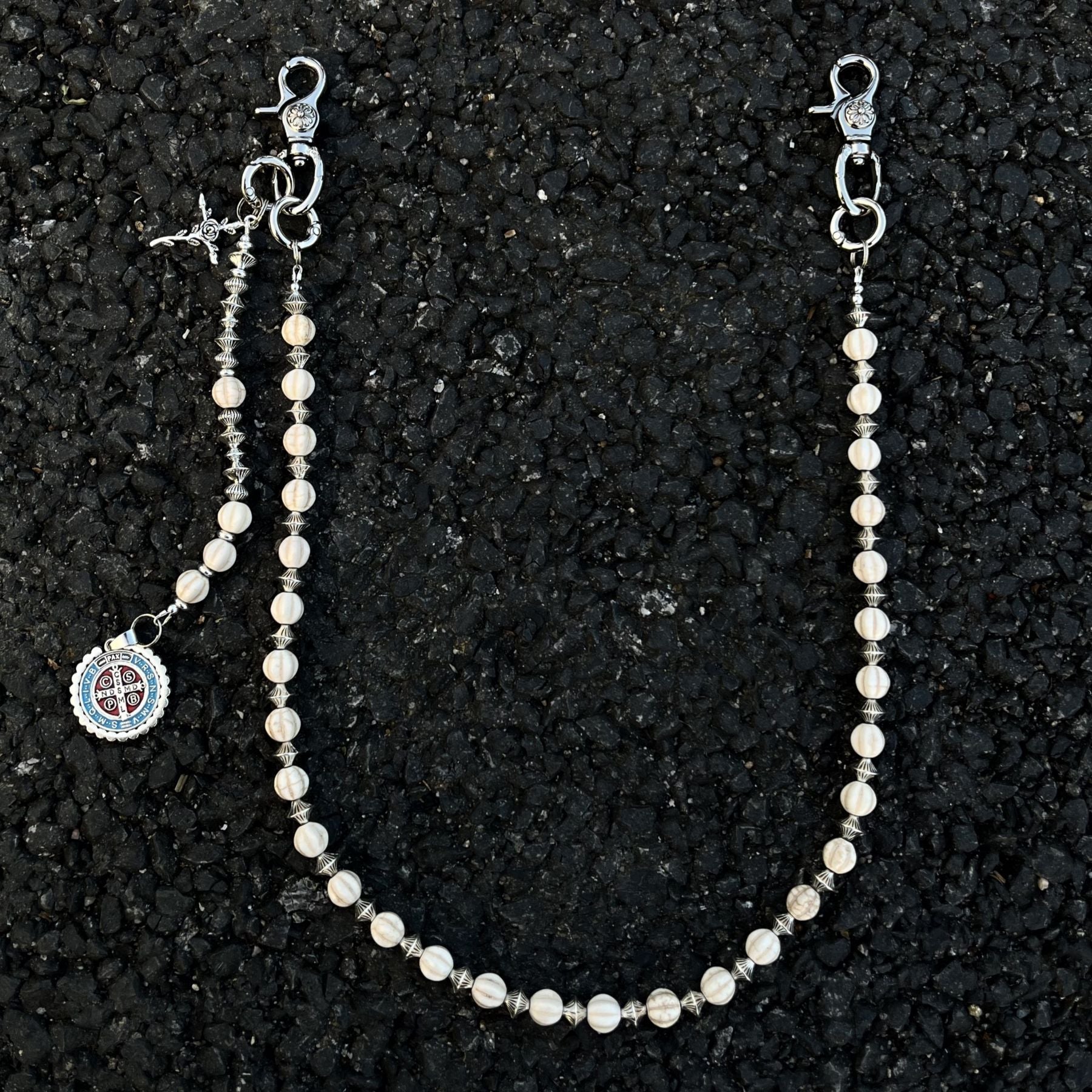 Cross Round White Turquoise Jeans Chain