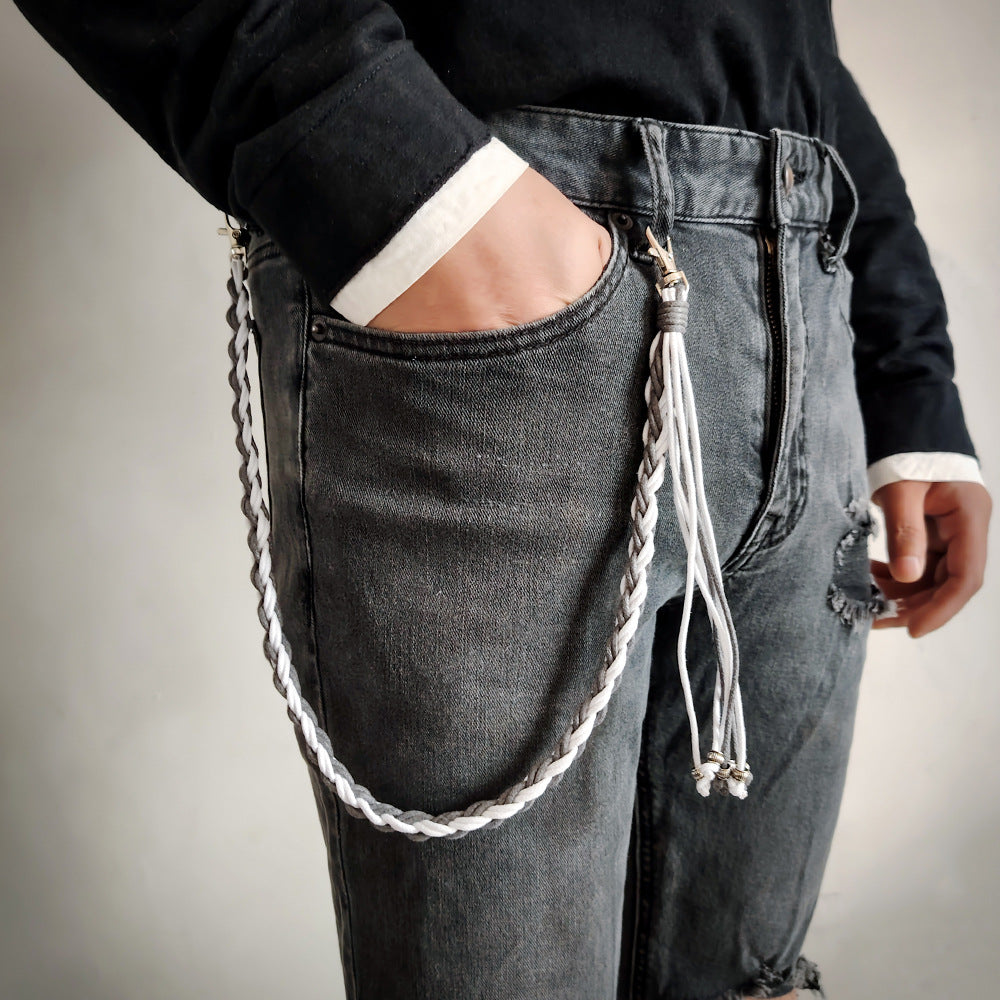 Hand-woven waxed thread jeans chain