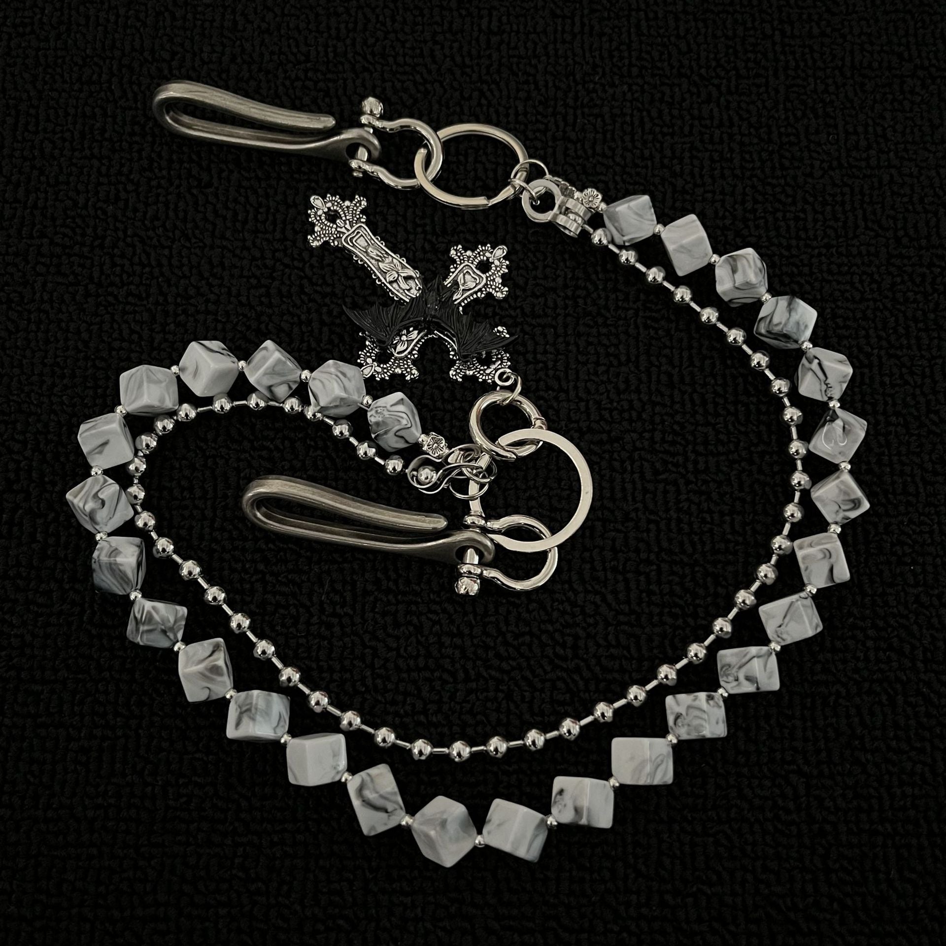 Double chain square stone personalized pants chain