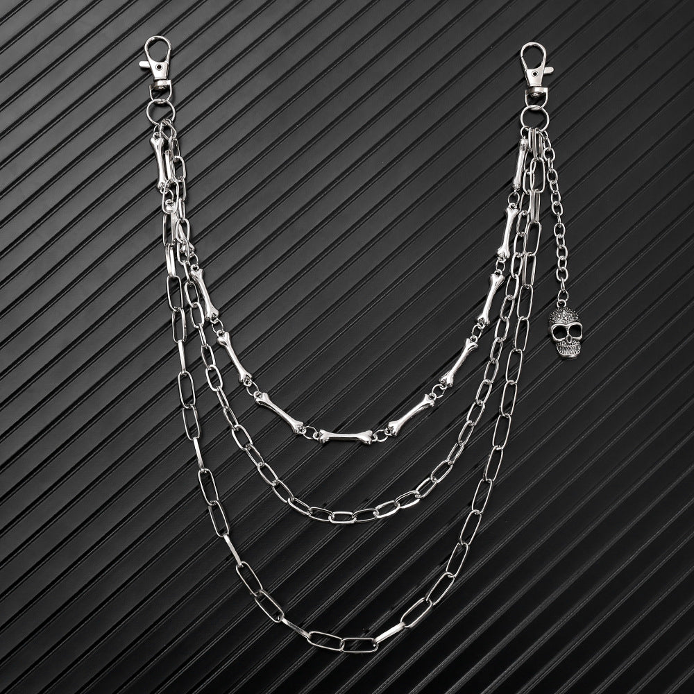 Thin three-chain bone skull pants chain