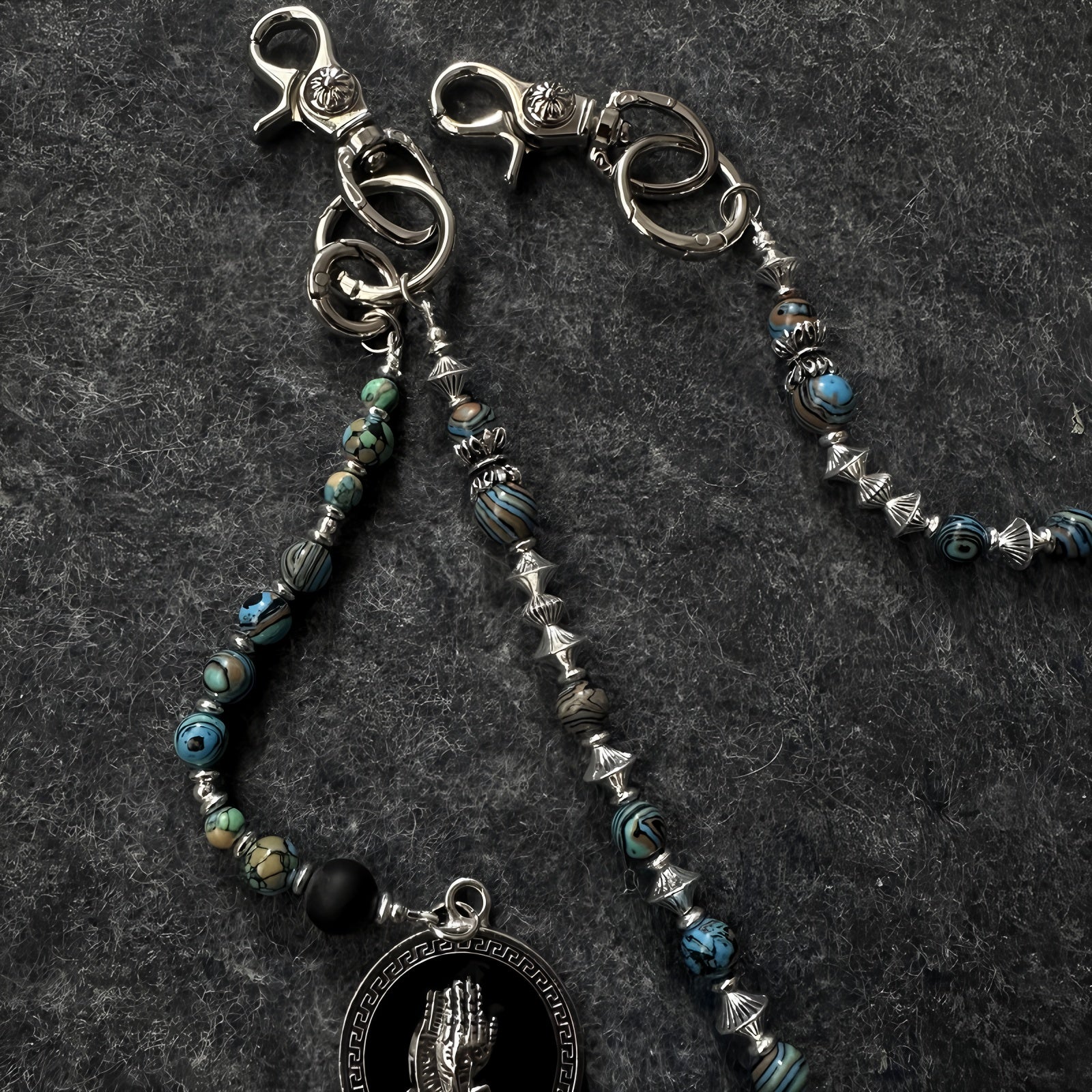 New vintage turquoise hand-beaded trouser chain