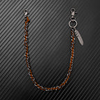 Feather leather patchwork trouser chain