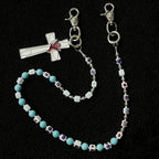 Blue ceramic blue eye cross bead pants chain