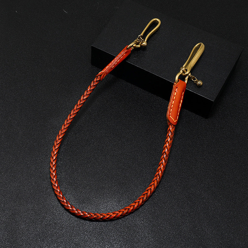 Leather hand-woven trouser chain