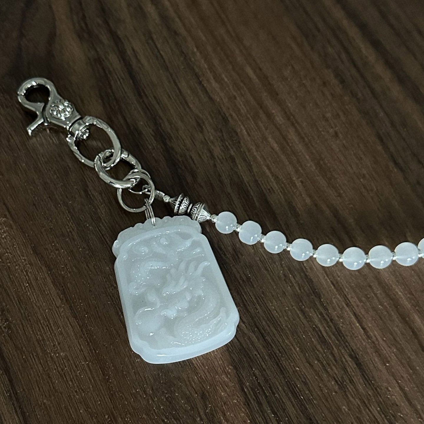 Jade White Stone Bead Pants Chain