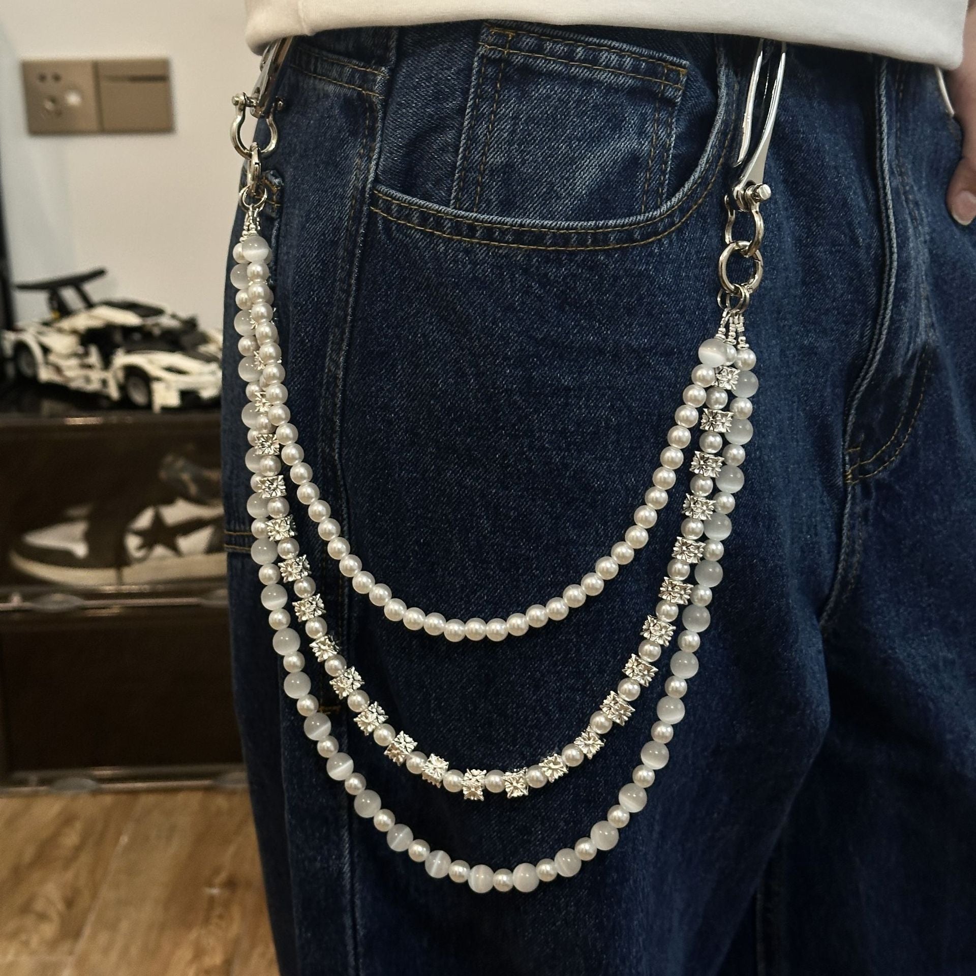 New pearl three-chain waist necklace