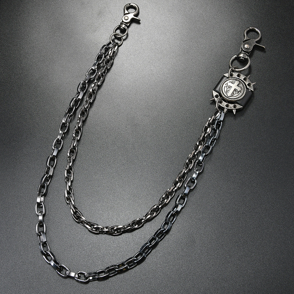 Double chain exaggerated spike pants chain