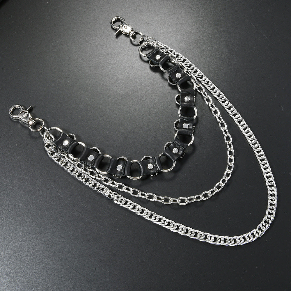 Three-layer punk skull trouser chain