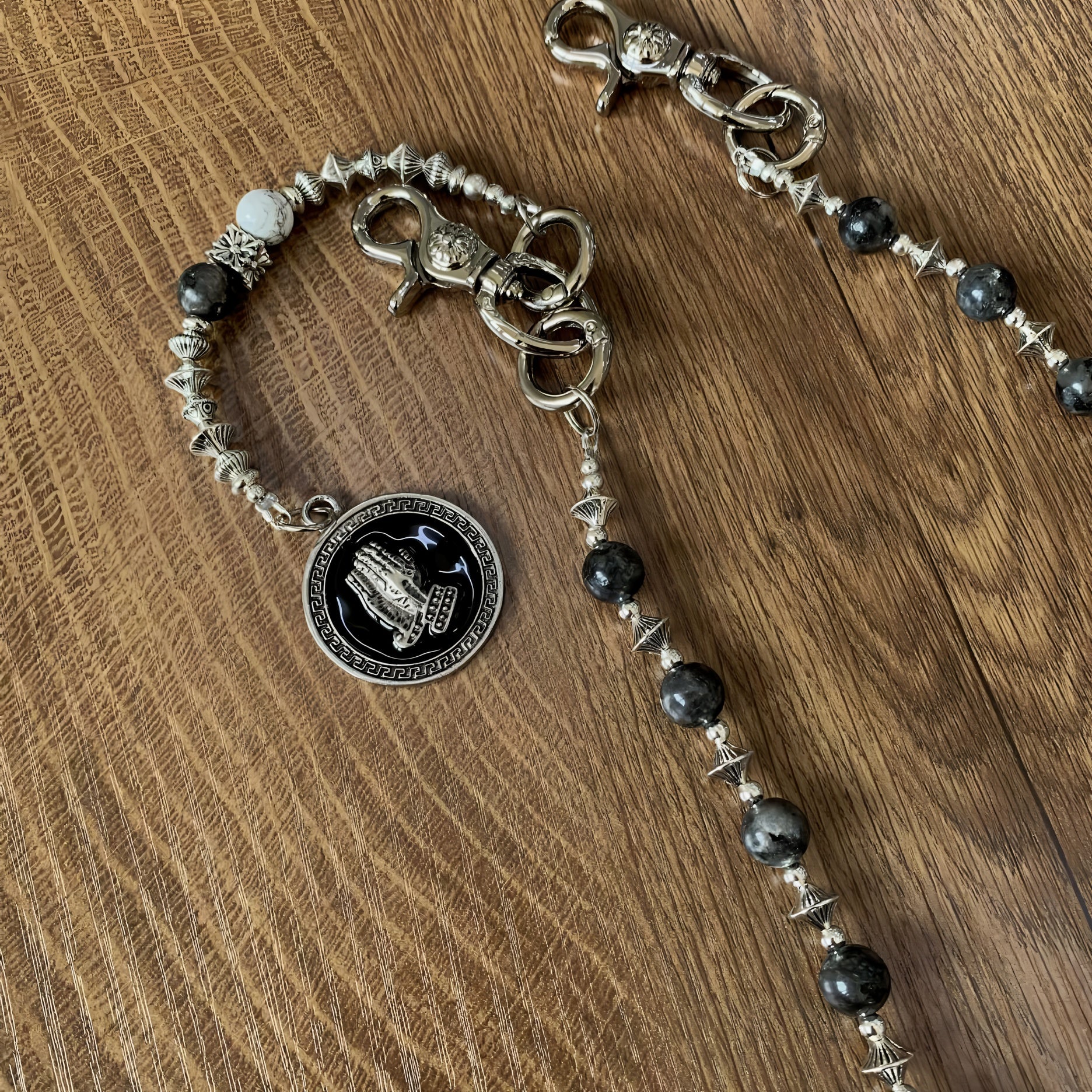 Black Flash Stone Alloy Bead Pants Chain