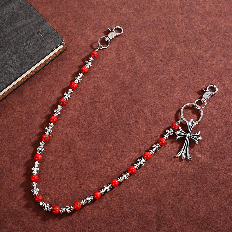 Exclusive single chain red beaded trouser chain