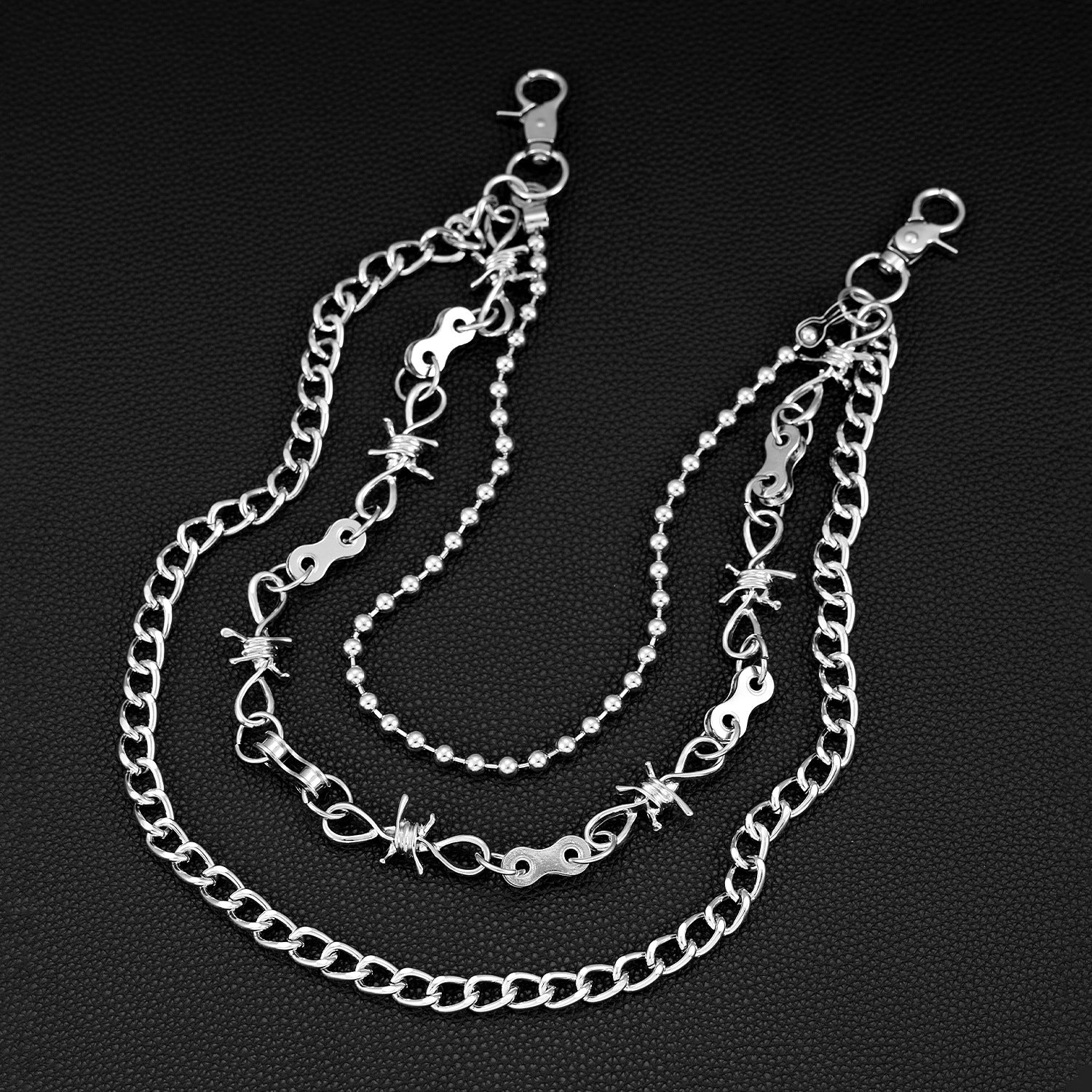 Geometric three-chain heavy metal thorn motorcycle chain pants