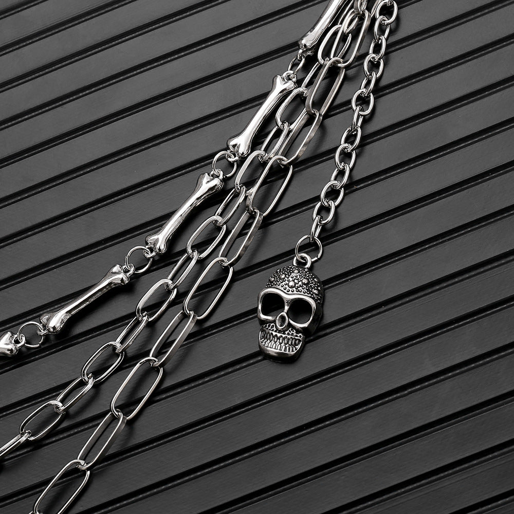 Thin three-chain bone skull pants chain