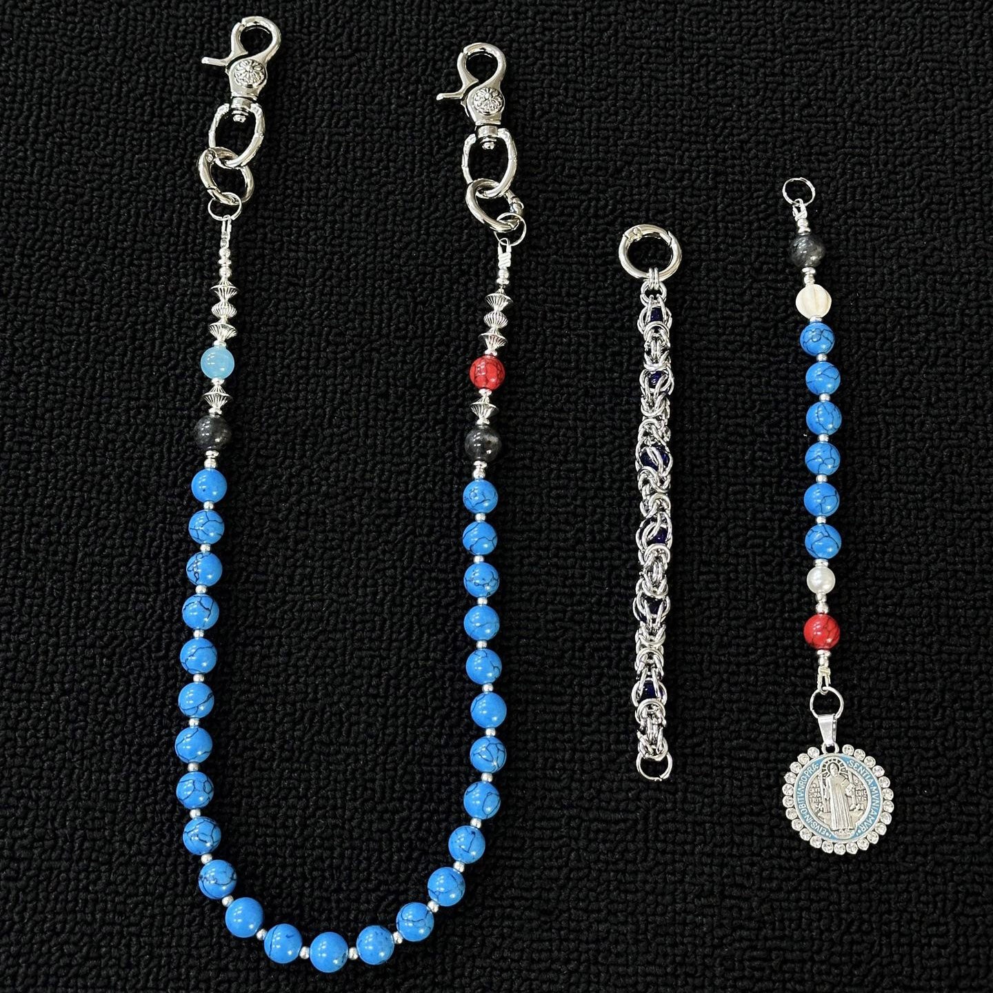 White cracked stone splicing dragon bone bead pants chain