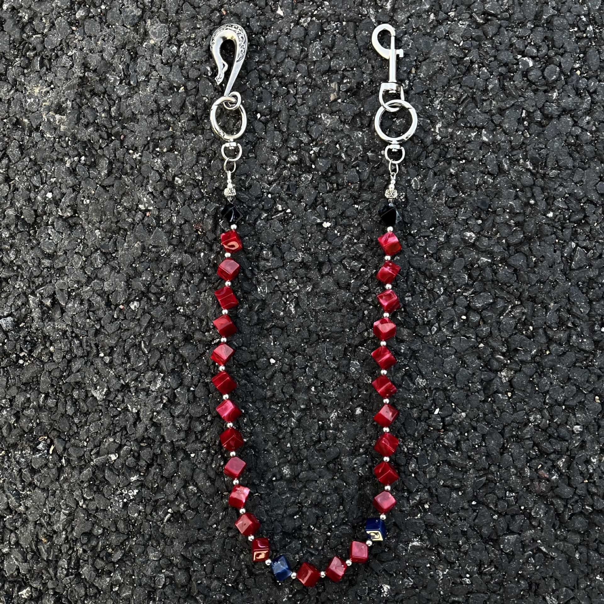 Volcanic stone red waist pendant pants chain