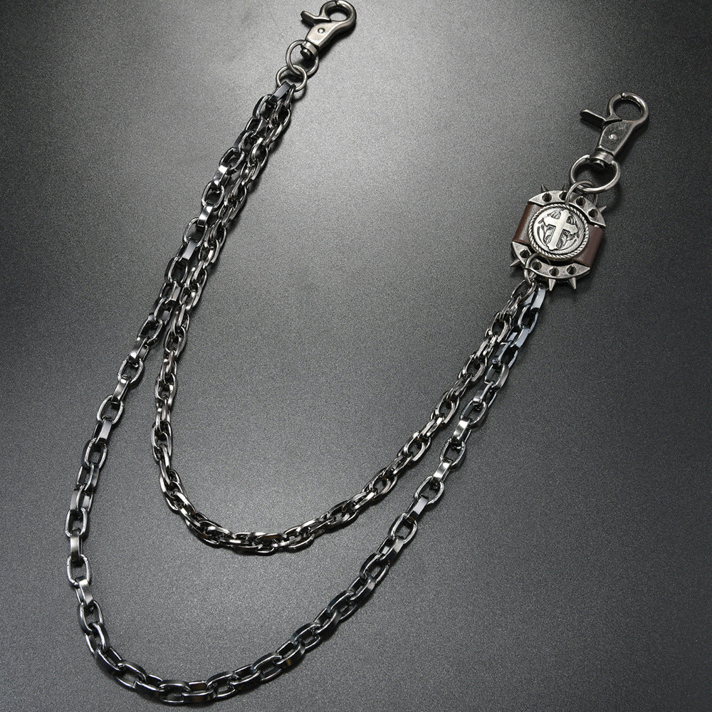 Double chain exaggerated spike pants chain