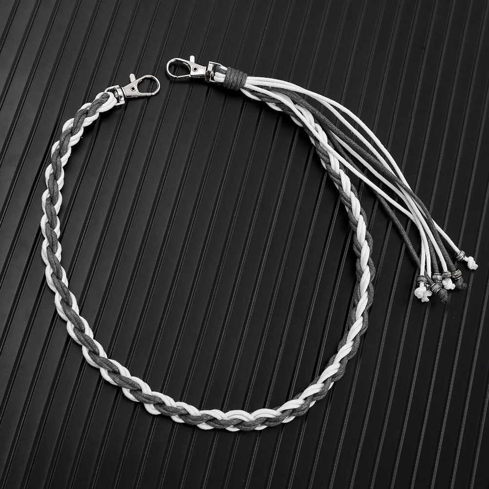 Hand-woven waxed thread jeans chain