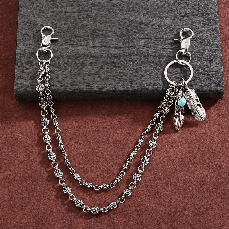 Unique design double chain double feather pants chain