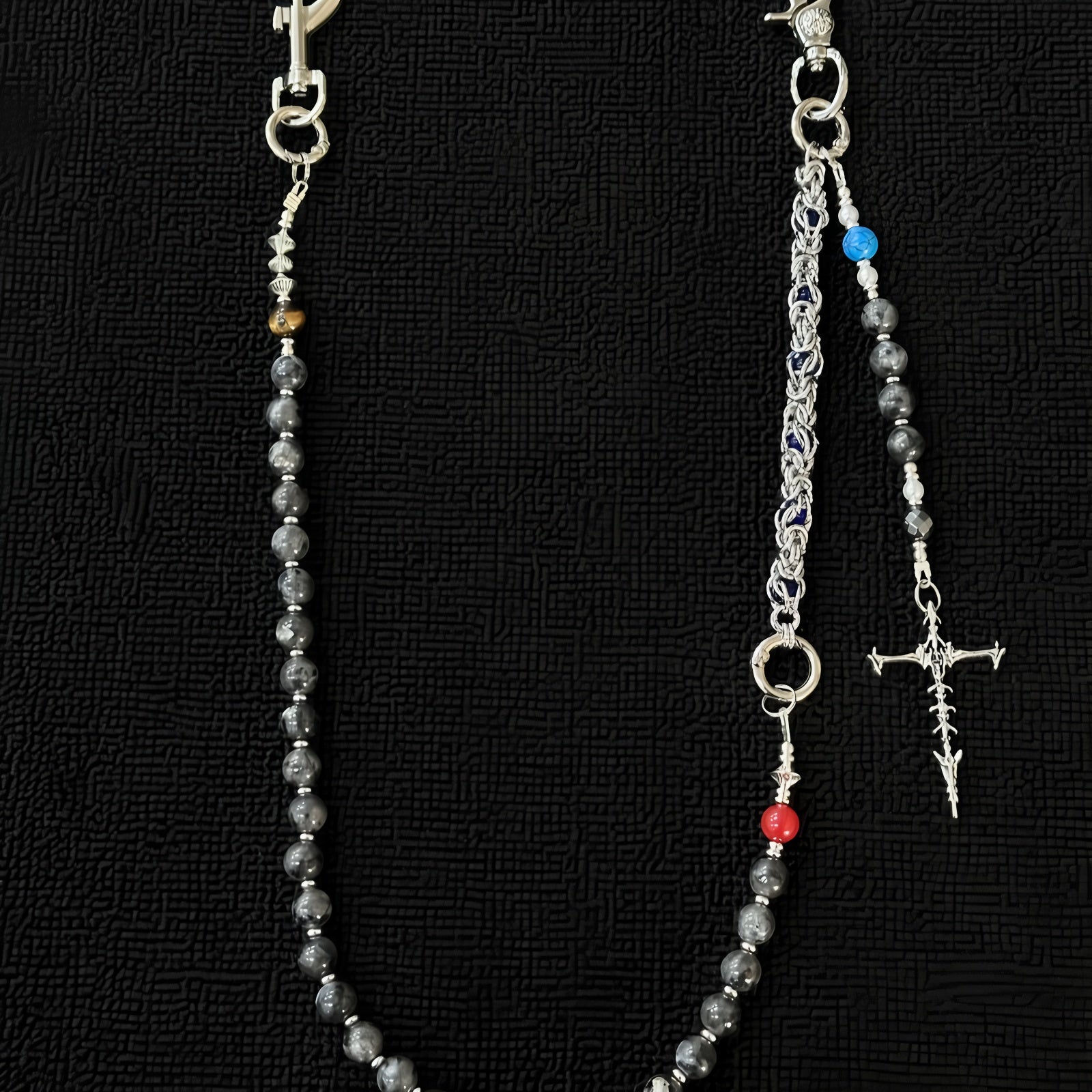 Black Glitter Splicing Dragon Bone Bead Pants Chain