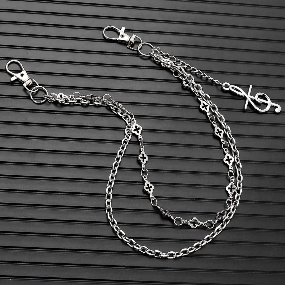 Double-chain trouser chain with musical note pendant