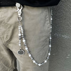 Handmade white and gray vintage mixed pearl pants chain