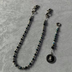 Turquoise, black and silver hand-stitched trouser chain