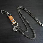American retro genuine leather patchwork trouser chain