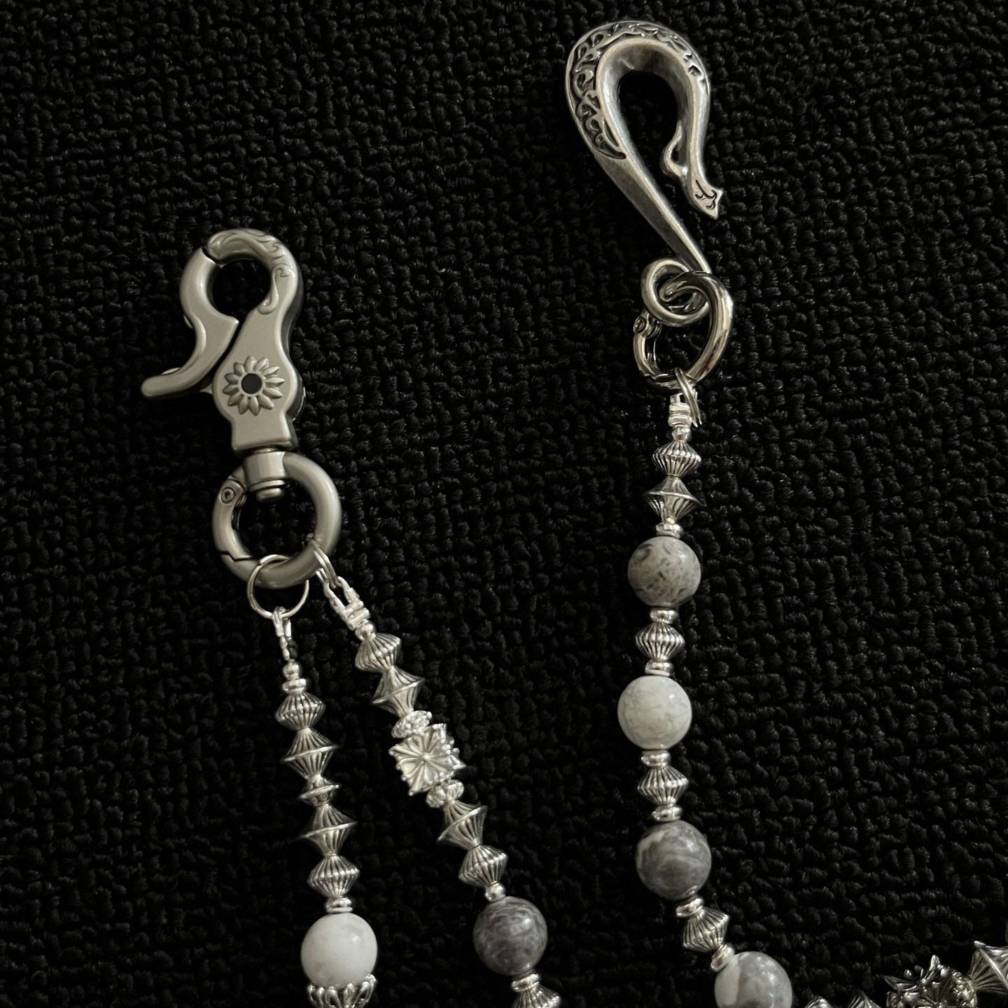 Handmade white and gray vintage mixed pearl pants chain