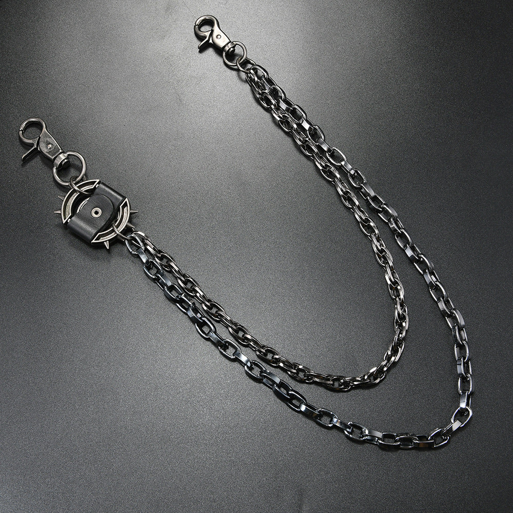 Double chain exaggerated spike pants chain