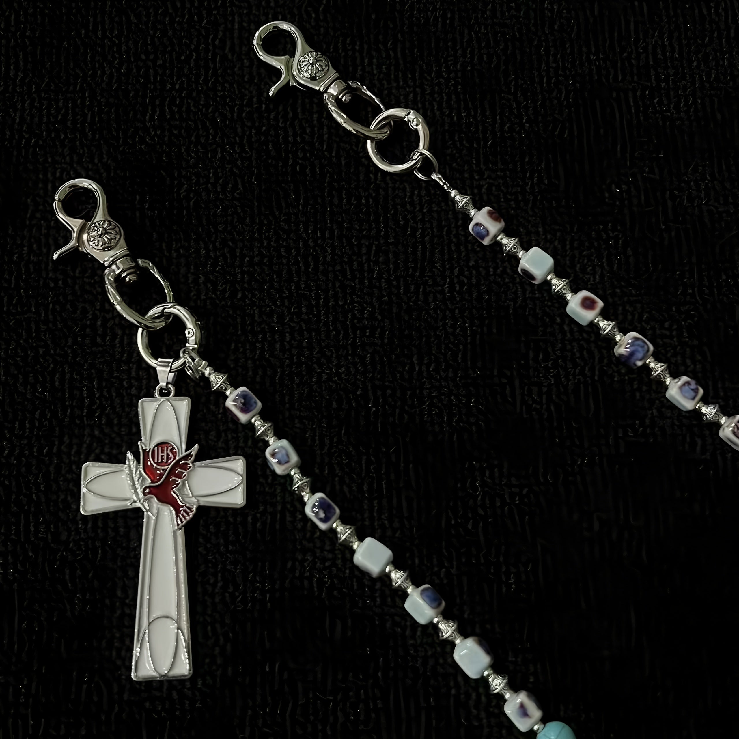 Blue ceramic blue eye cross bead pants chain